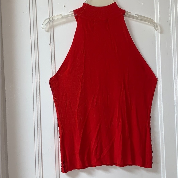 Red High Neck Sleeveless Blouse. - Picture 5 of 5